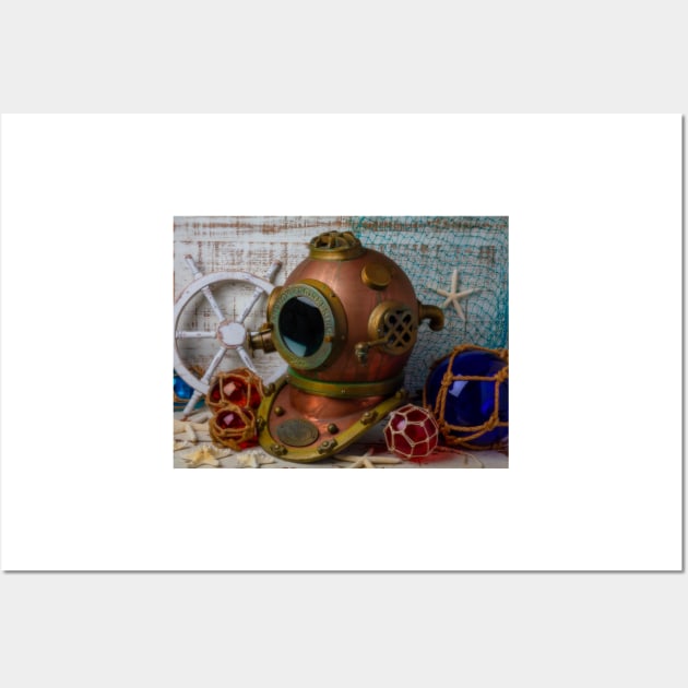 Diving Helmet And Glass Floats Wall Art by photogarry